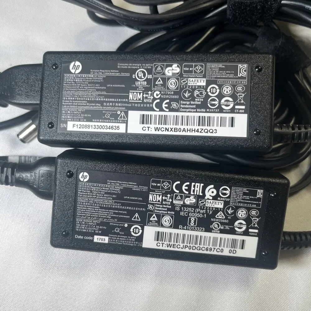 LOT OF 4* Genuine HP 65W Laptop Power Supply Adapter 19.5V 3.33A Big Tip 7.4mm